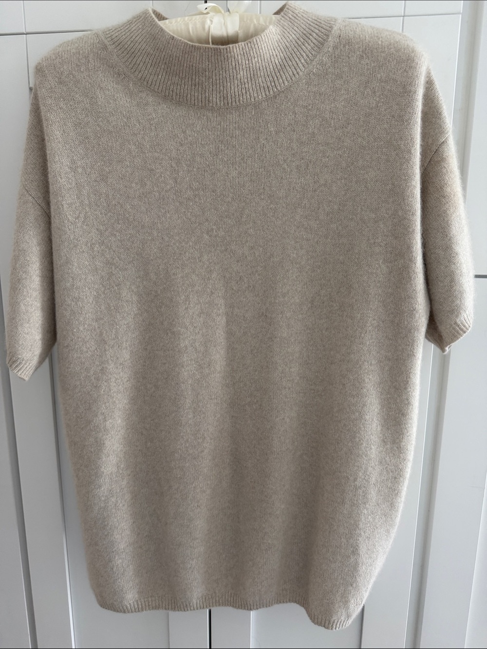 Loulou Studio Crewneck Short-Sleeve Sweater in Light Beige